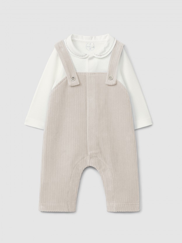 Two-in-one romper in ribbed velvet Two-in-one romper in ribbed velvet