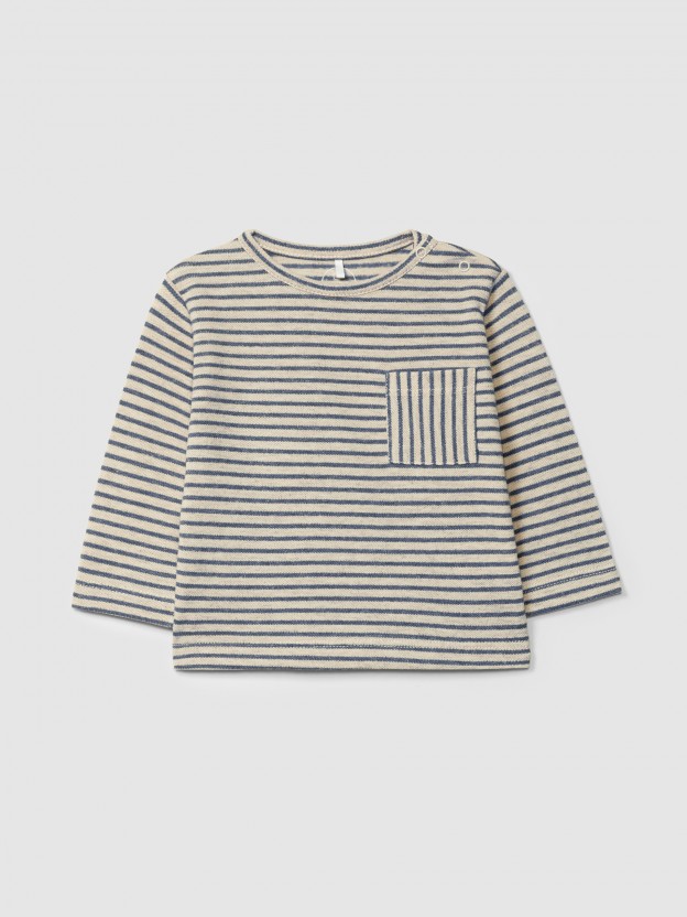 Camiseta de manga larga en tejido piqué a rayas Camiseta de manga larga en tejido piqué a rayas