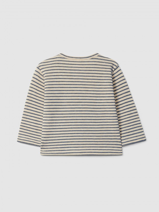 Camiseta de manga larga en tejido piqué a rayas Camiseta de manga larga en tejido piqué a rayas