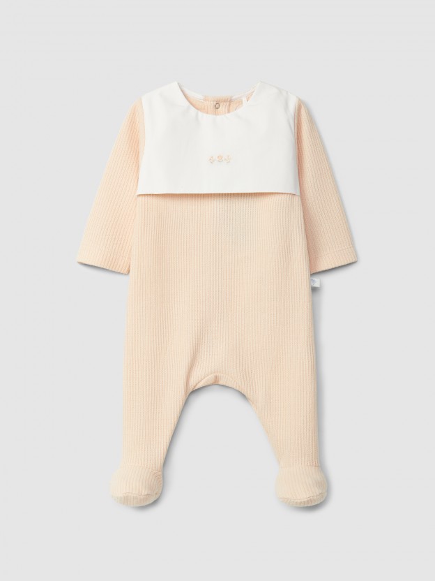 Babygrow in organic cotton with embroidered detail Babygrow in organic cotton with embroidered detail
