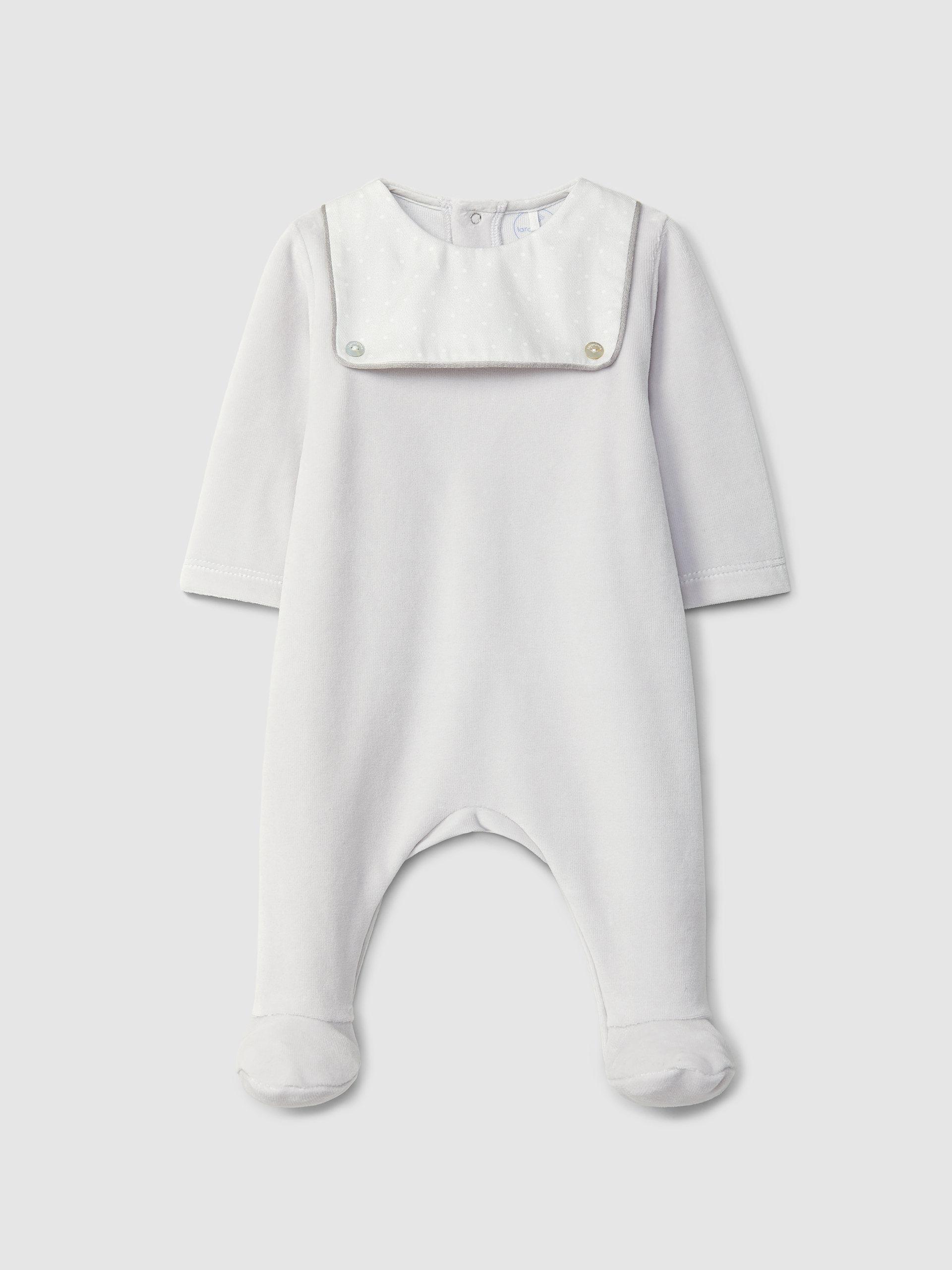 Babygrow in velvet with print fabric detail
