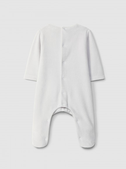 Babygrow in velvet with print fabric detail Babygrow in velvet with print fabric detail