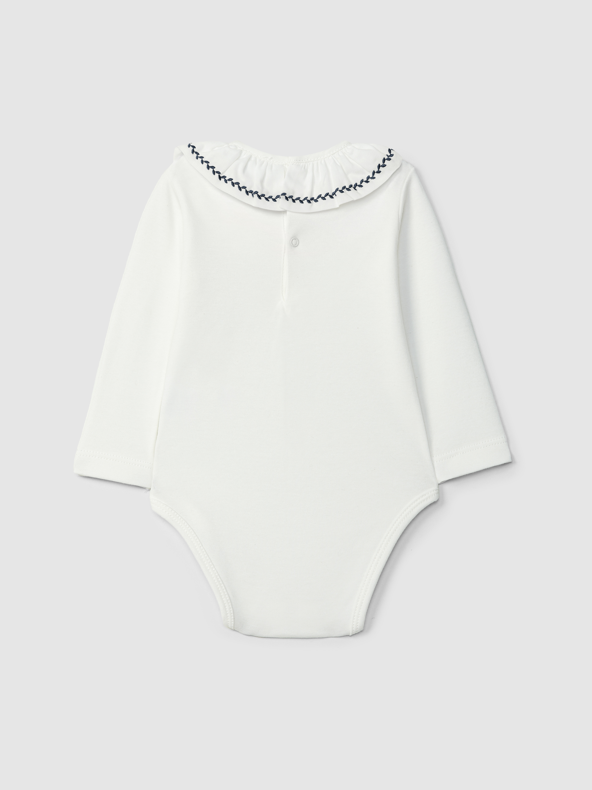 Bodysuit ruffled collar with leaf embroidery