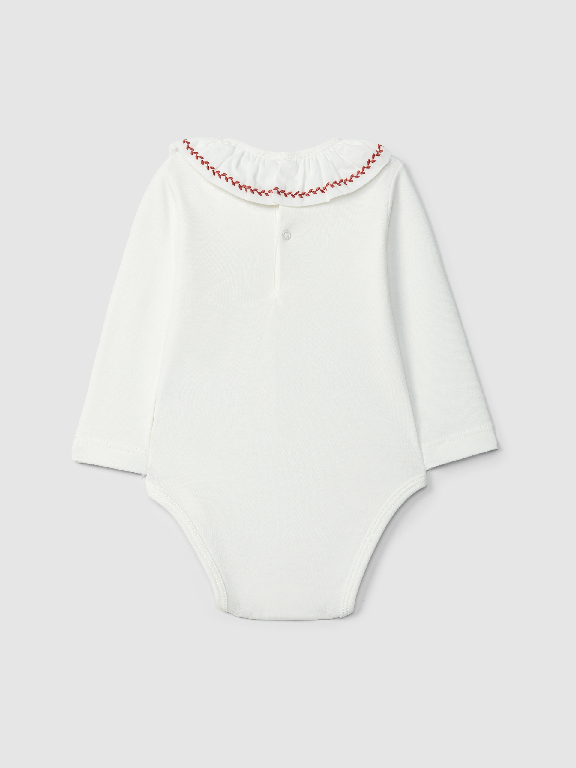 Bodysuit ruffled collar with leaf embroidery