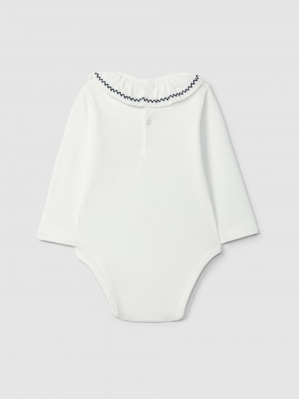 Body con cuello de volante con bordado de hojas Body con cuello de volante con bordado de hojas