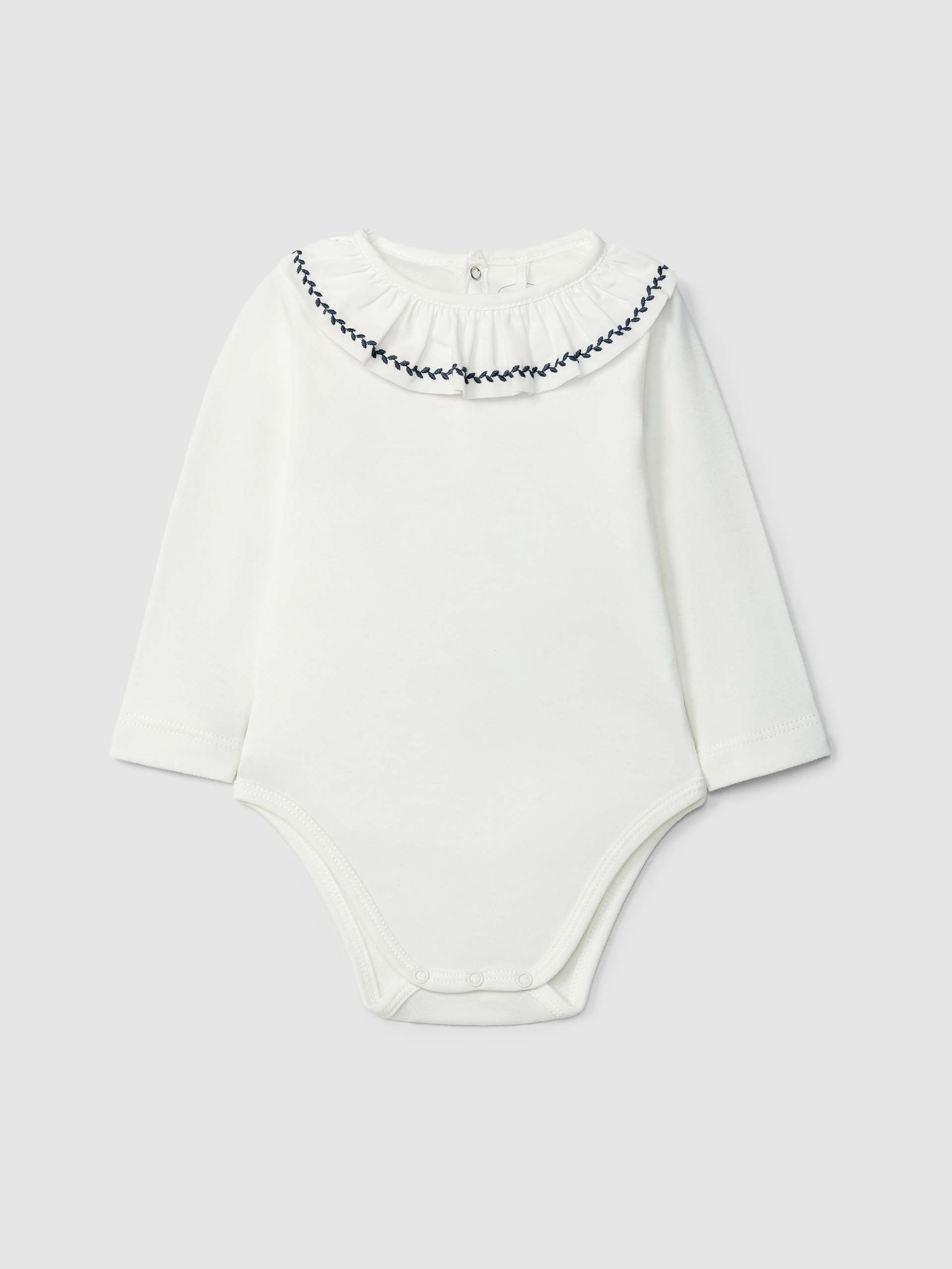 Bodysuit ruffled collar with leaf embroidery
