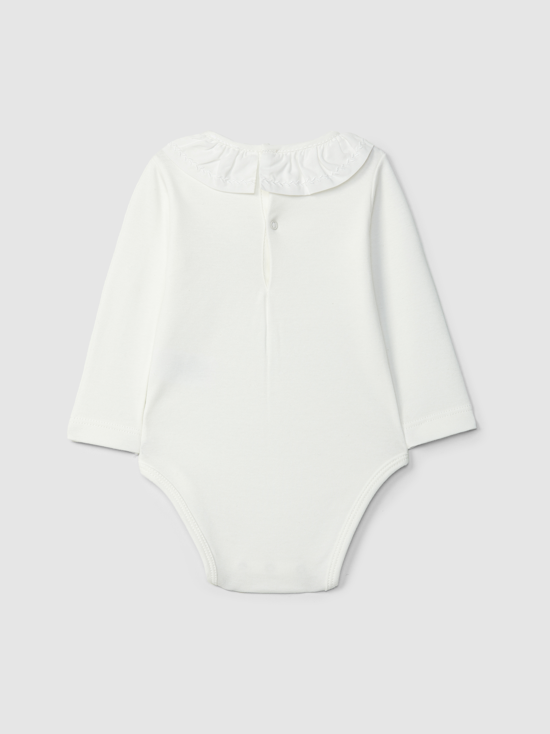 Bodysuit ruffled collar with leaf embroidery
