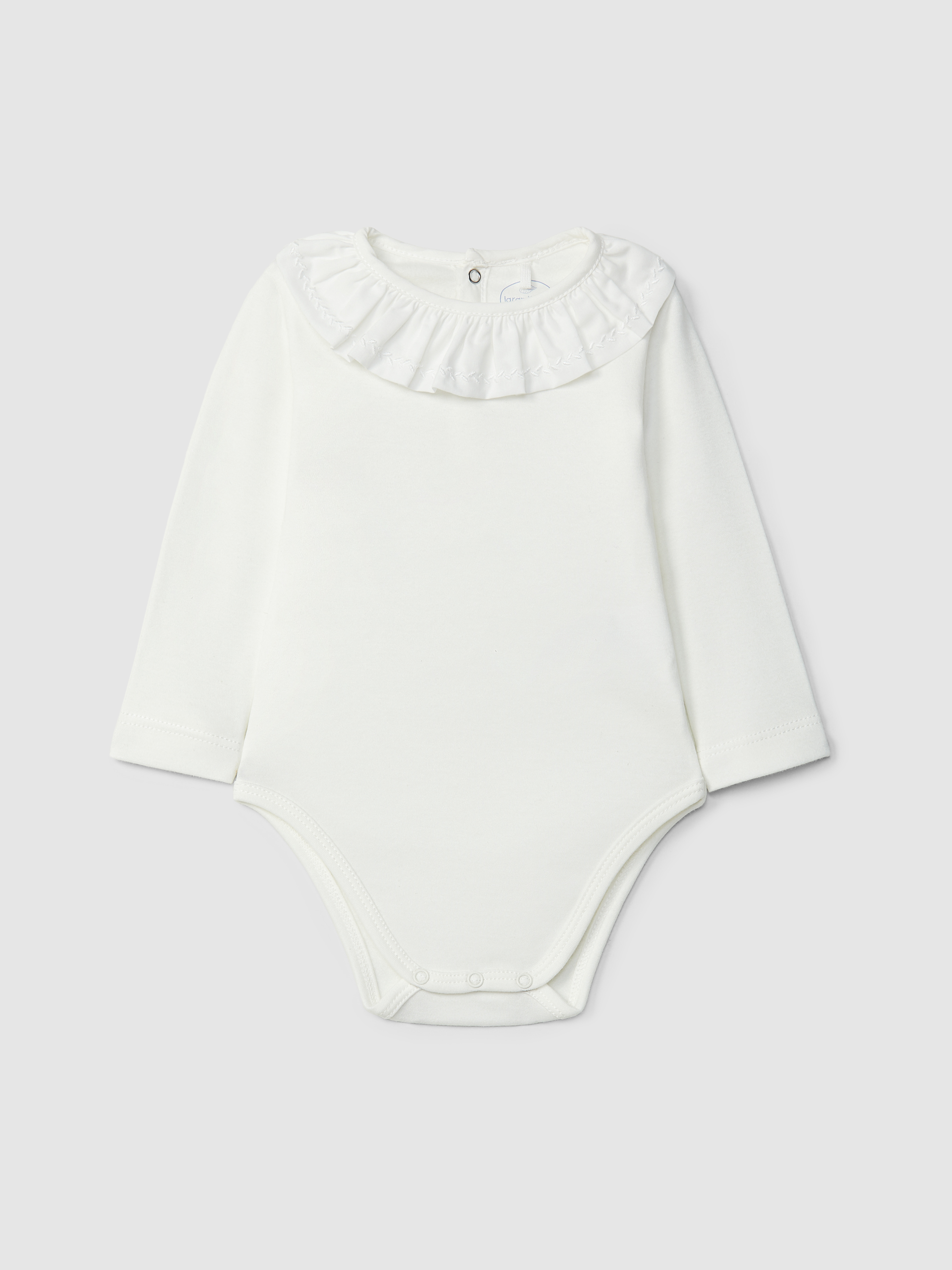 Bodysuit ruffled collar with leaf embroidery