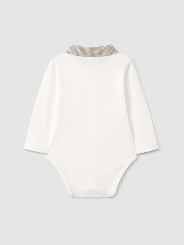 Body con cuello puntiagudo micro-vichy Body con cuello puntiagudo micro-vichy