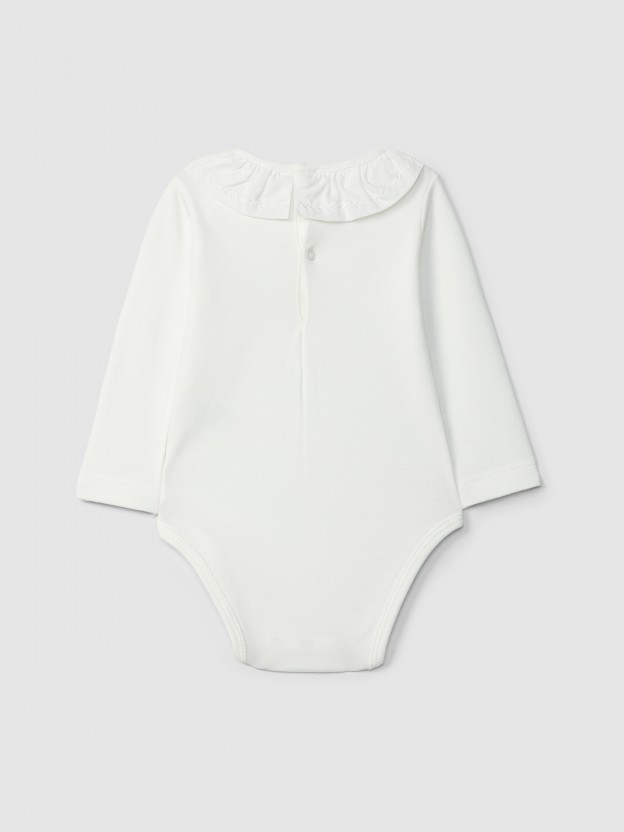 Bodysuit ruffled collar with leaf embroidery Bodysuit ruffled collar with leaf embroidery