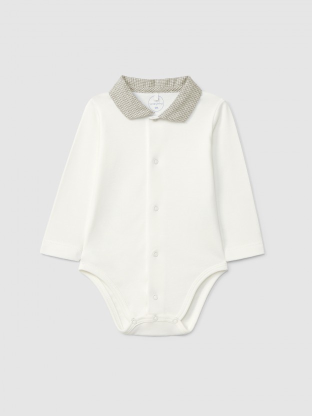 Body con cuello puntiagudo micro-vichy Body con cuello puntiagudo micro-vichy