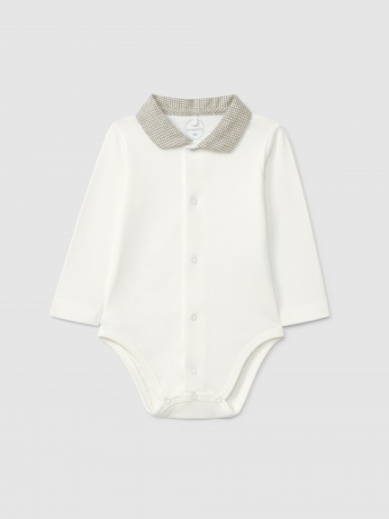 Body con cuello puntiagudo micro-vichy Body con cuello puntiagudo micro-vichy