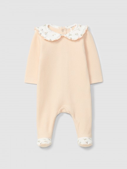 Babygrow in organic cotton with ruffled collar floral print