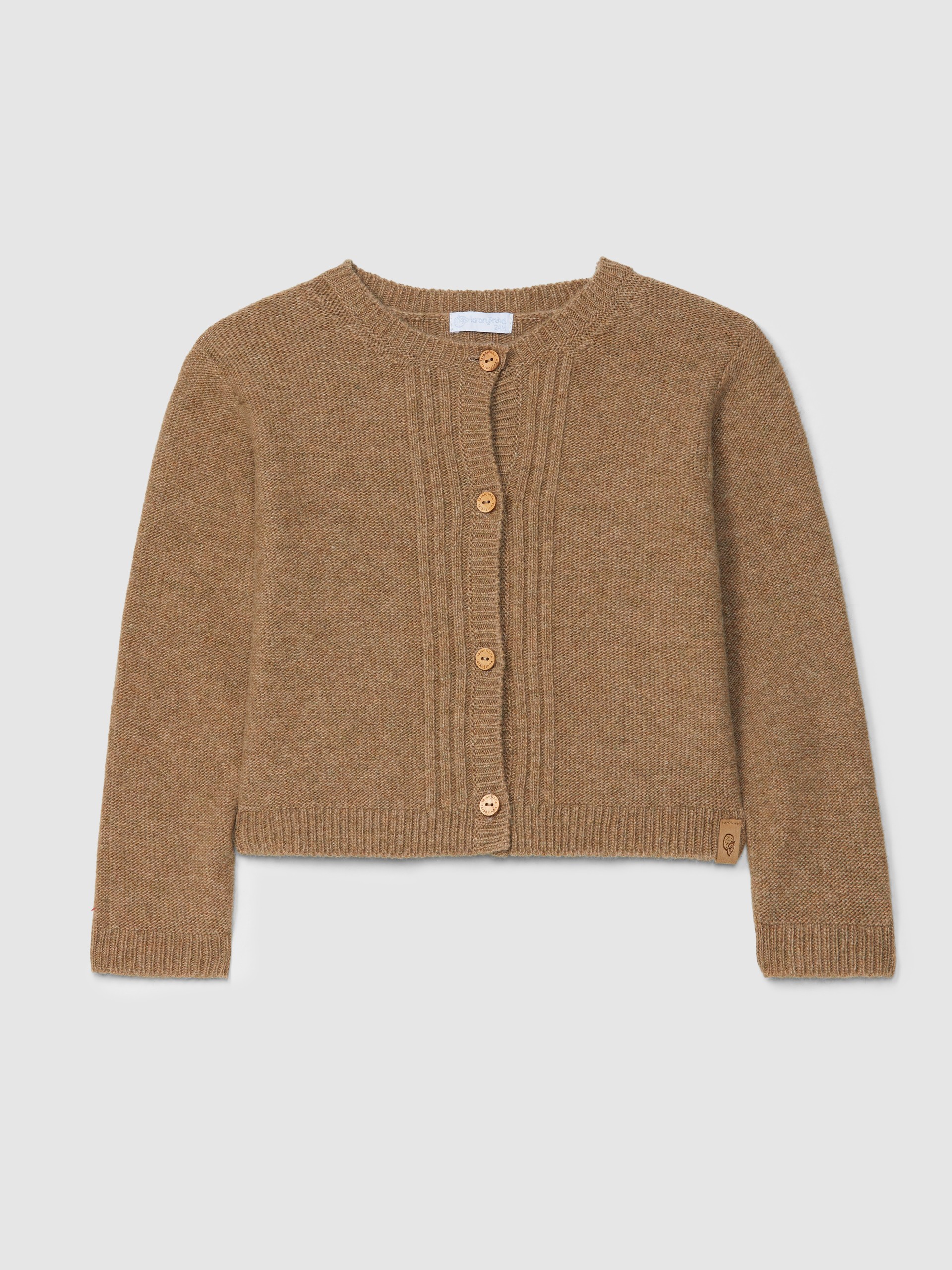 Knitted cardigan crew neck with embossed stripes