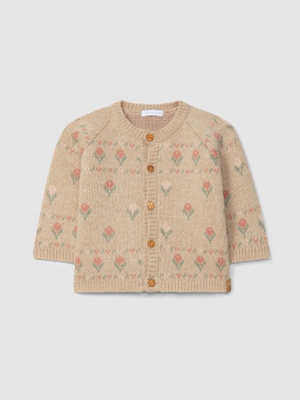 Abrigo tricotado jacquard de flores