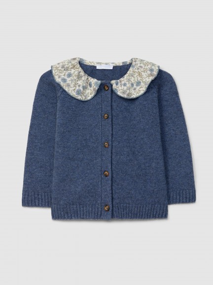 Knitted jacket with print collar Knitted jacket with print collar