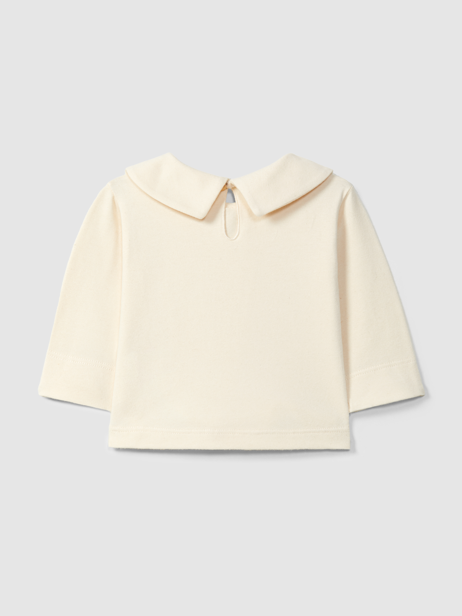 Camiseta de manga larga con cuello de flores bordadas