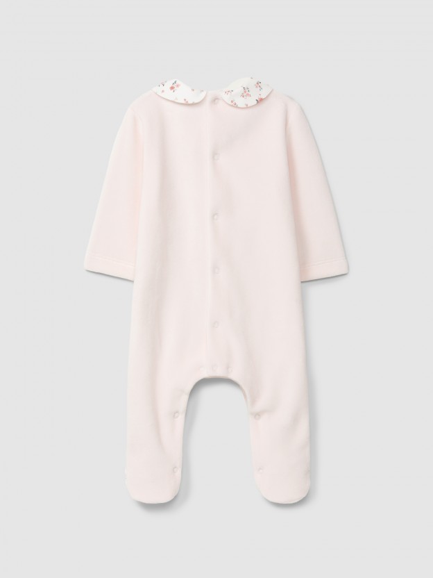 Velvet babygrow with smocking detail Velvet babygrow with smocking detail