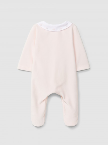 Babygrow in velvet collar with delicate floral embroidery Babygrow in velvet collar with delicate floral embroidery