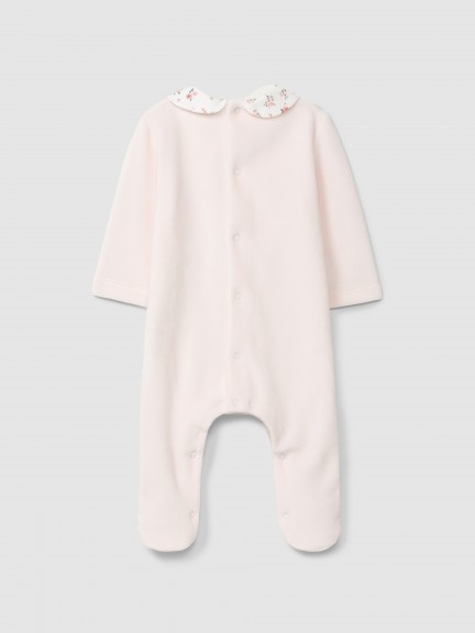 Velvet babygrow with smocking detail Velvet babygrow with smocking detail