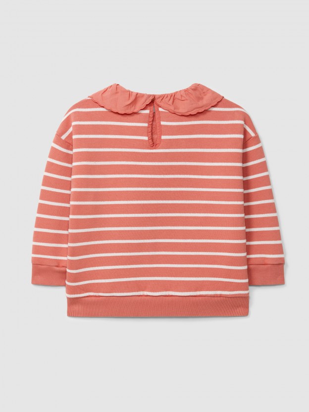 Sweatshirt riscas com gola de folho Sweatshirt riscas com gola de folho