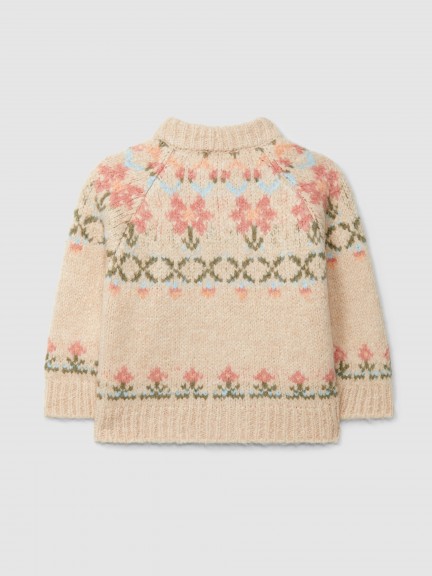 Knitted jacquard cardigan crew neck Knitted jacquard cardigan crew neck