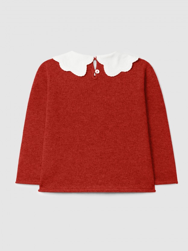 Camisola tricotada com gola bordada Camisola tricotada com gola bordada