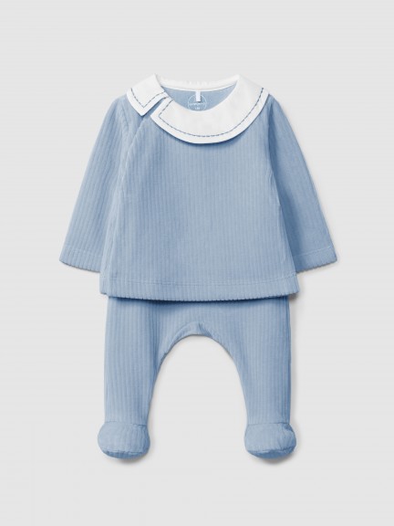 Ensemble compos� de deux pi�ces en velours cannel� avec col en tissu