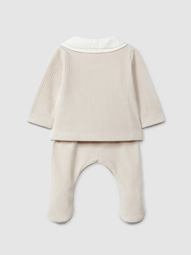 Two-piece ribbed velvet set with fabric collar Two-piece ribbed velvet set with fabric collar