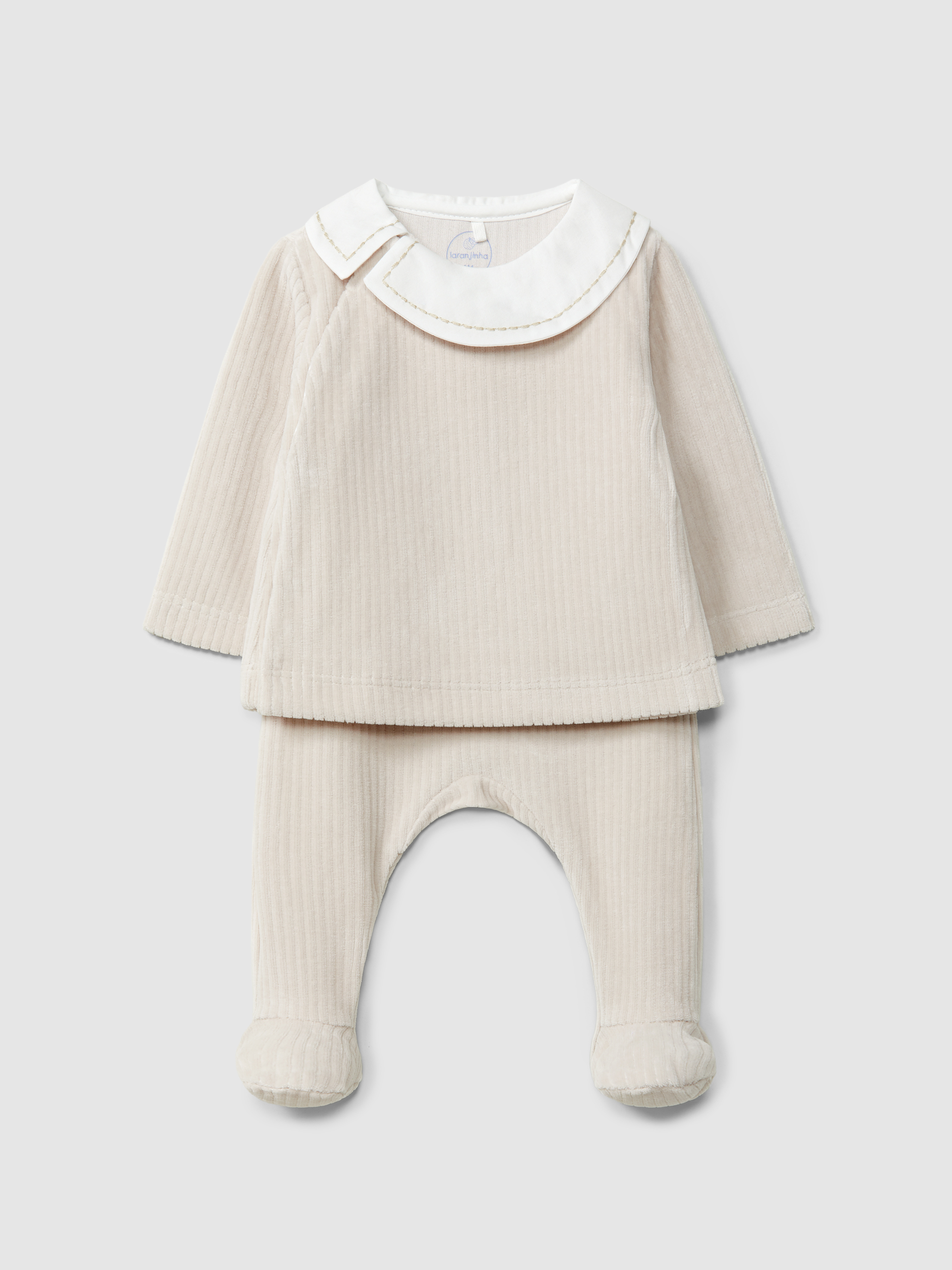 Two-piece ribbed velvet set with fabric collar