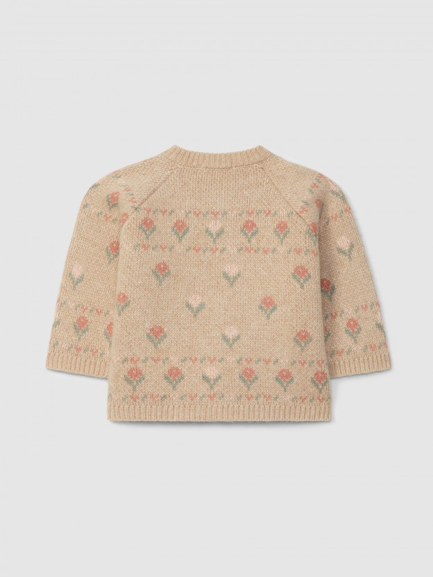Abrigo tricotado jacquard de flores Abrigo tricotado jacquard de flores