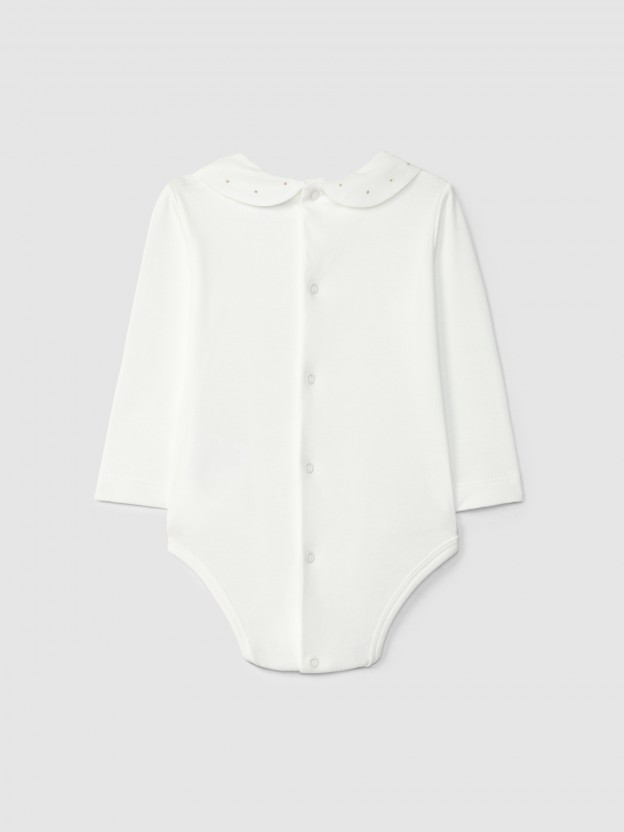 Body con cuello redondo con lunares bordados