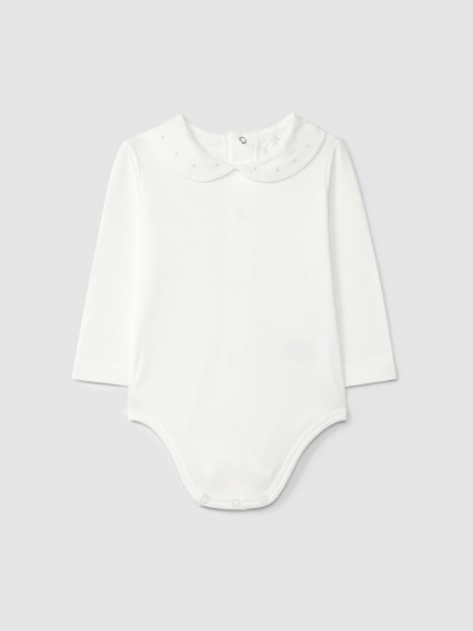 Body gola redonda com pintas bordadas Body gola redonda com pintas bordadas