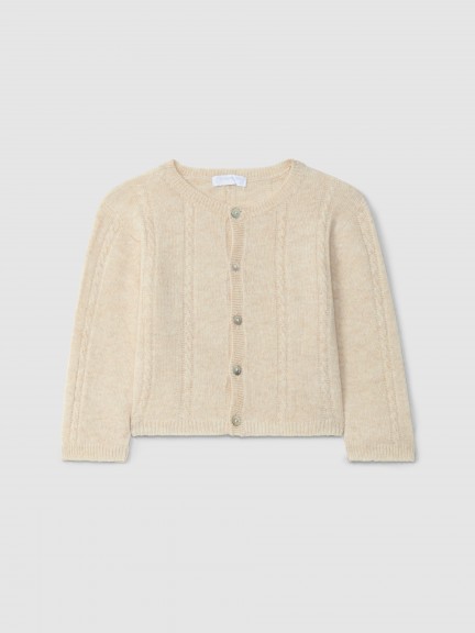Cardigan knitted in wool with cable-knit