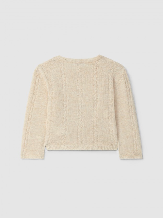 Cardigan knitted in wool with cable-knit Cardigan knitted in wool with cable-knit