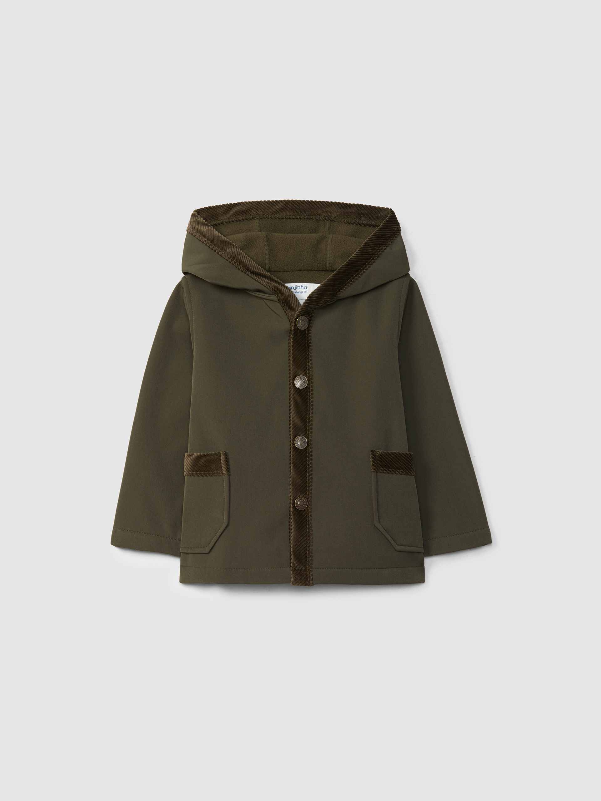 Hooded coat with corduroy details