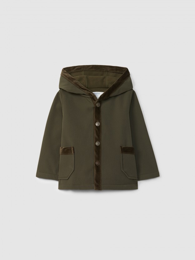 Hooded coat with corduroy details Hooded coat with corduroy details