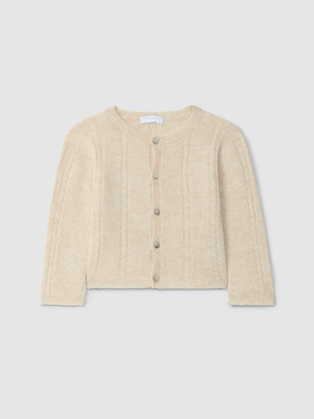 Cardigan knitted in wool with cable-knit Cardigan knitted in wool with cable-knit