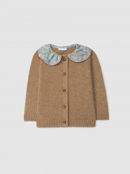 Knitted jacket with print collar Knitted jacket with print collar