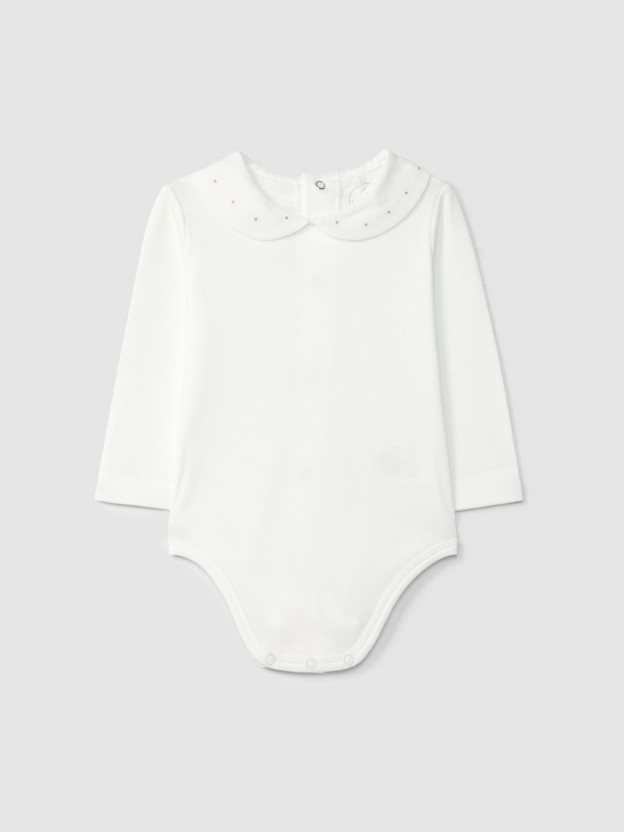 Body con cuello redondo con lunares bordados