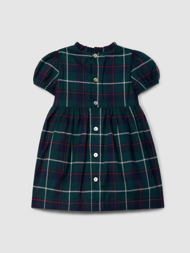 Check dress and rickrack detail in velvet