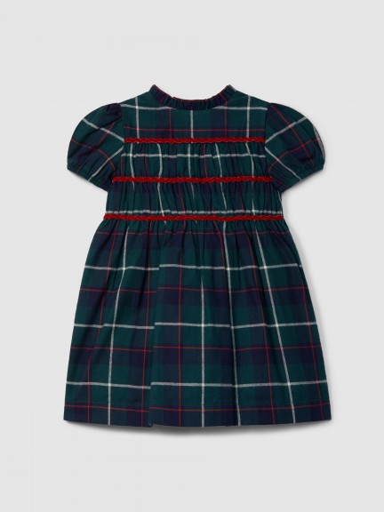 Check dress and rickrack detail in velvet