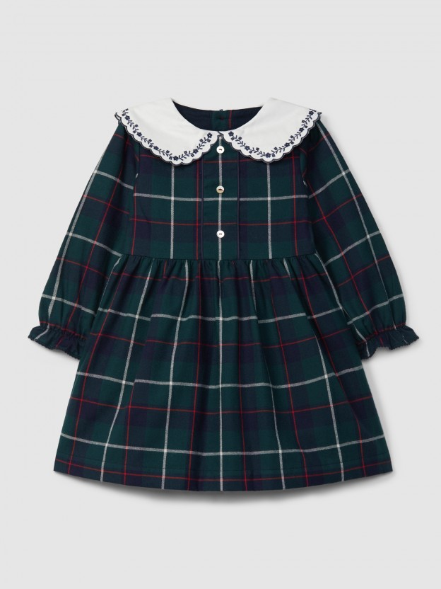 Check dress with embroidered collar Check dress with embroidered collar