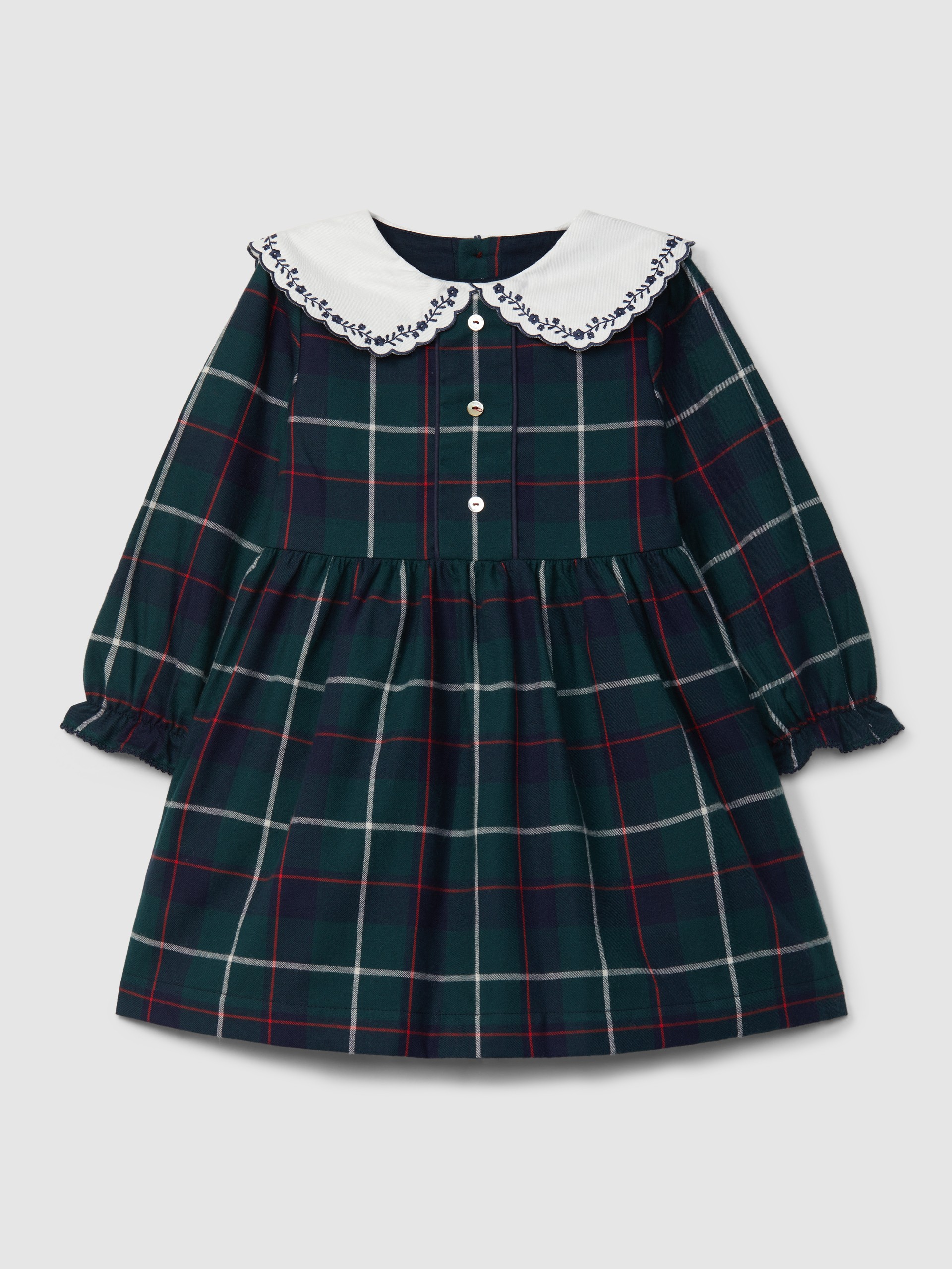 Check dress with embroidered collar