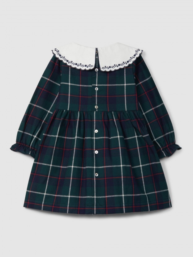 Check dress with embroidered collar Check dress with embroidered collar