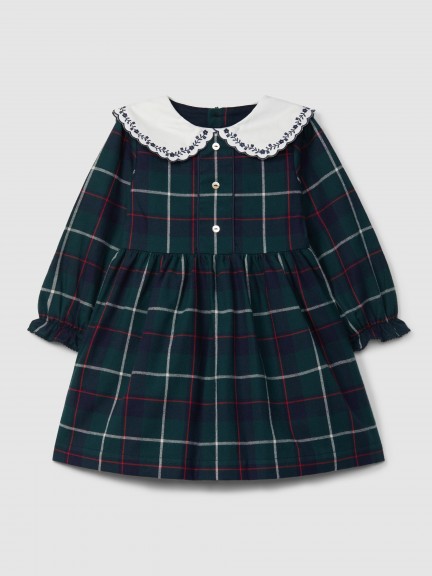 Check dress with embroidered collar Check dress with embroidered collar