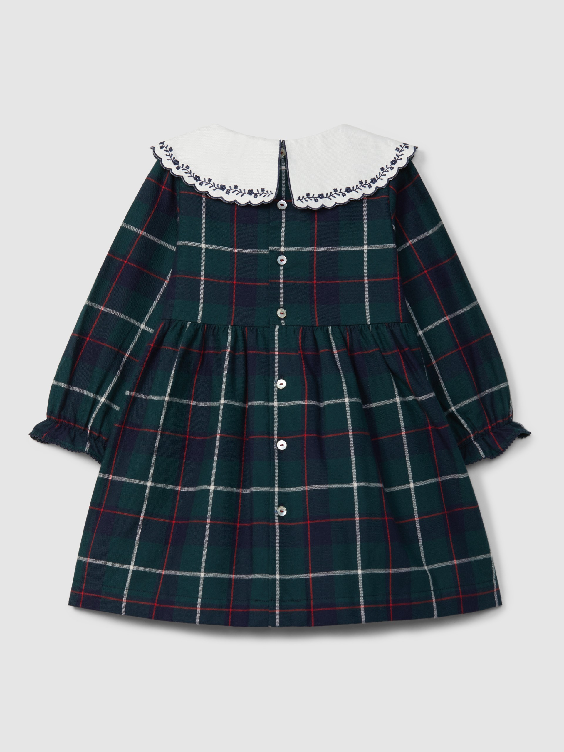 Check dress with embroidered collar