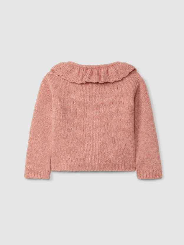 Knitted cardigan with ruffled collar
