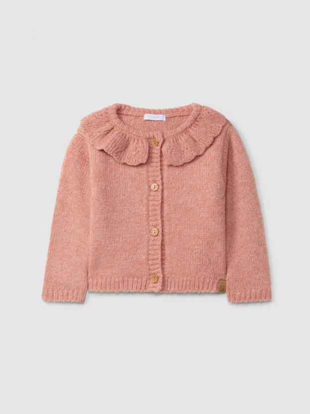 Knitted cardigan with ruffled collar