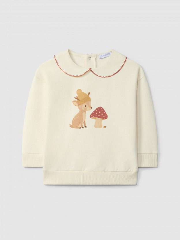 Swearshirt cerf et champignon avec col